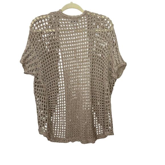 Lucky Brand Crochet Open Knit Top Cardigan Brown Womens Medium Linen Cotton - Picture 3 of 5